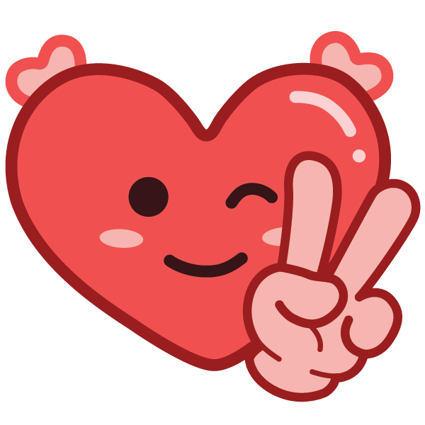 heart holding up peace sign emote